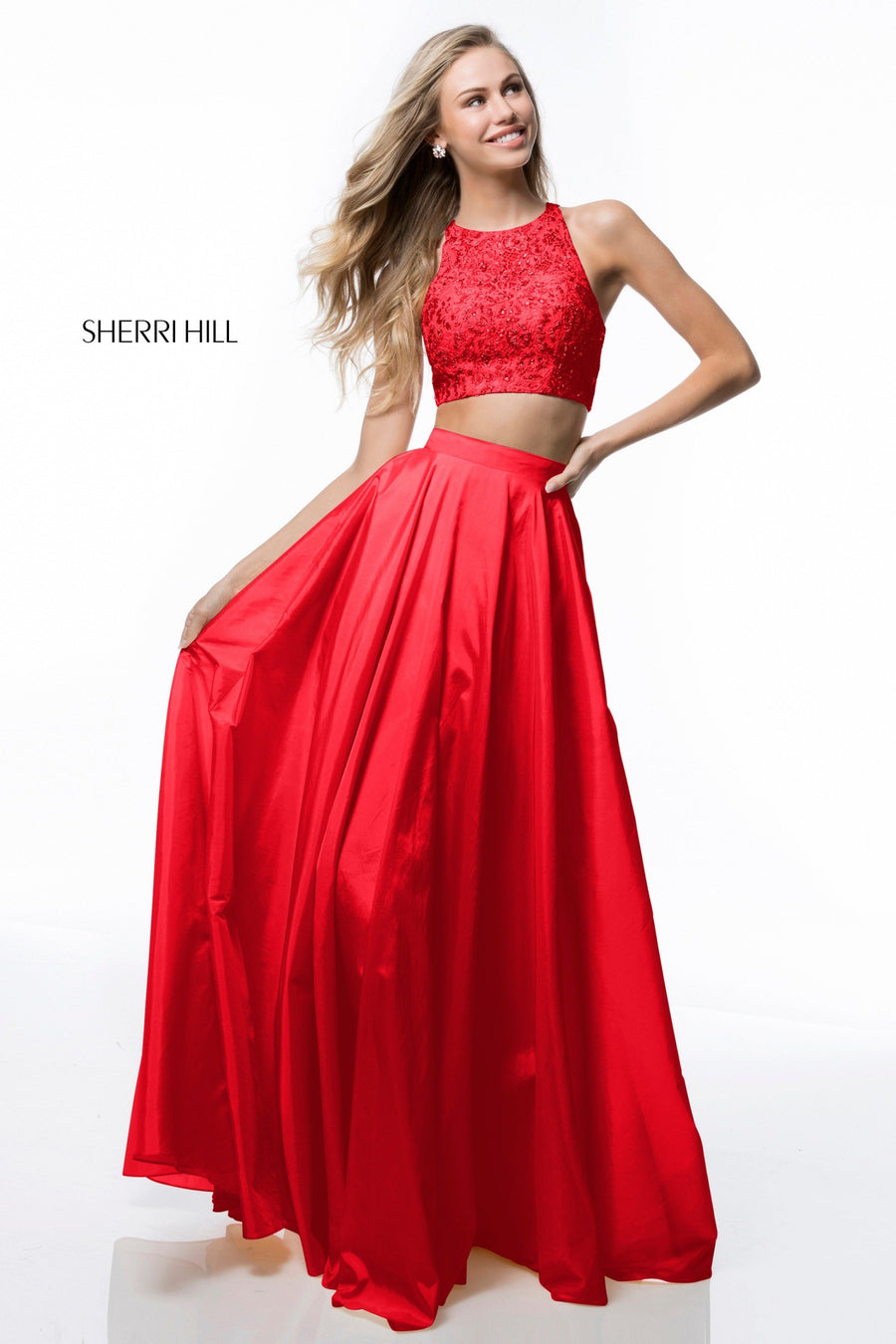 Sherri Hill style 51723 in blush, Two Piece Taffeta A-Line Skirt
