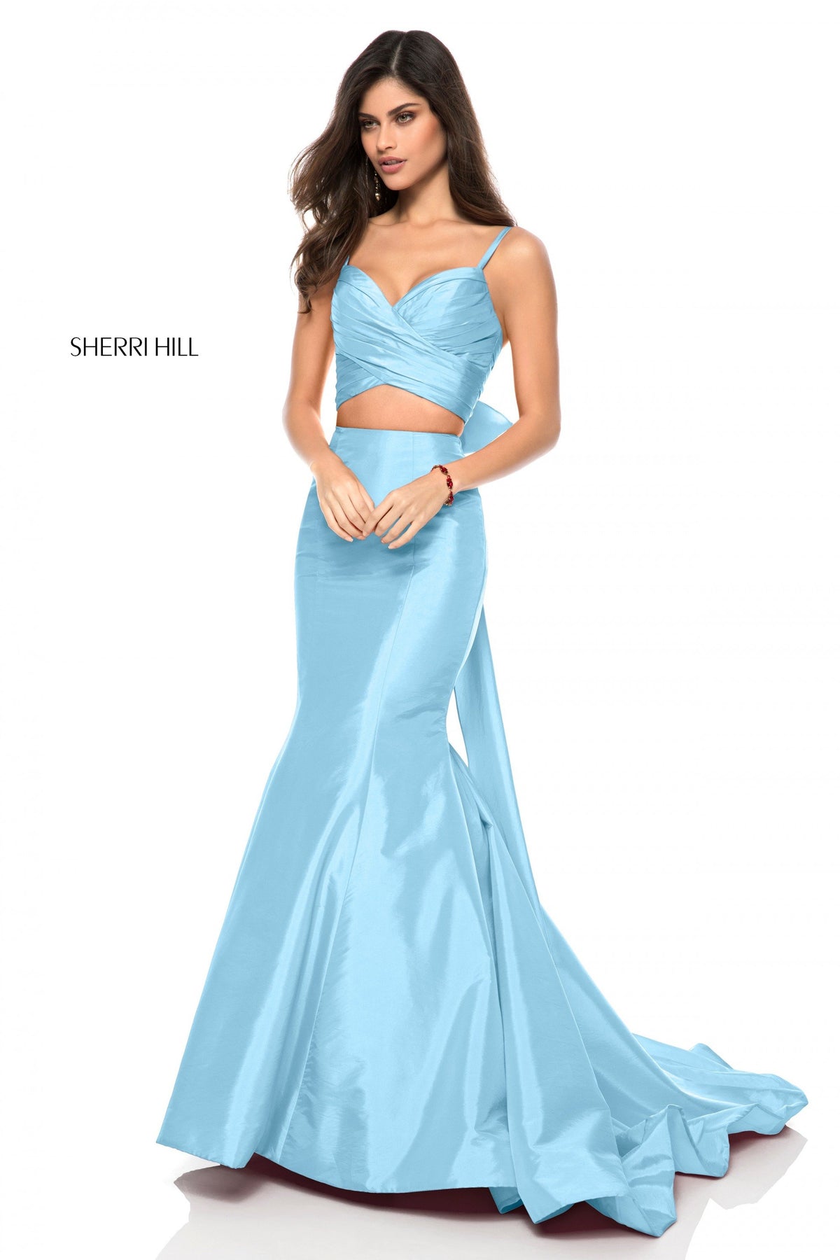Sherri Hill 52006 two piece mermaid gown in light blue