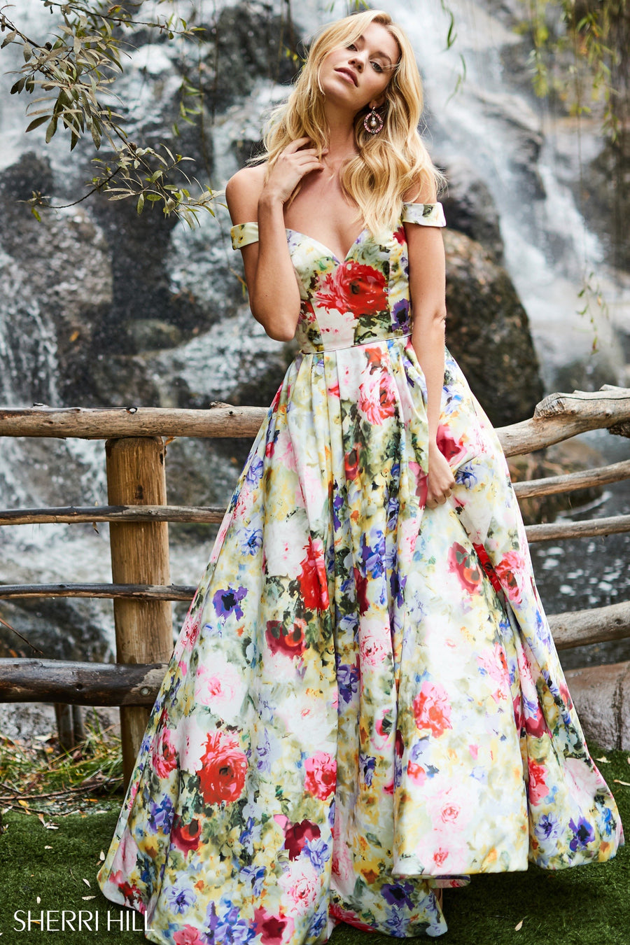 Sherri Hill style 52003 in print, Strapless Taffeta Ball Gown