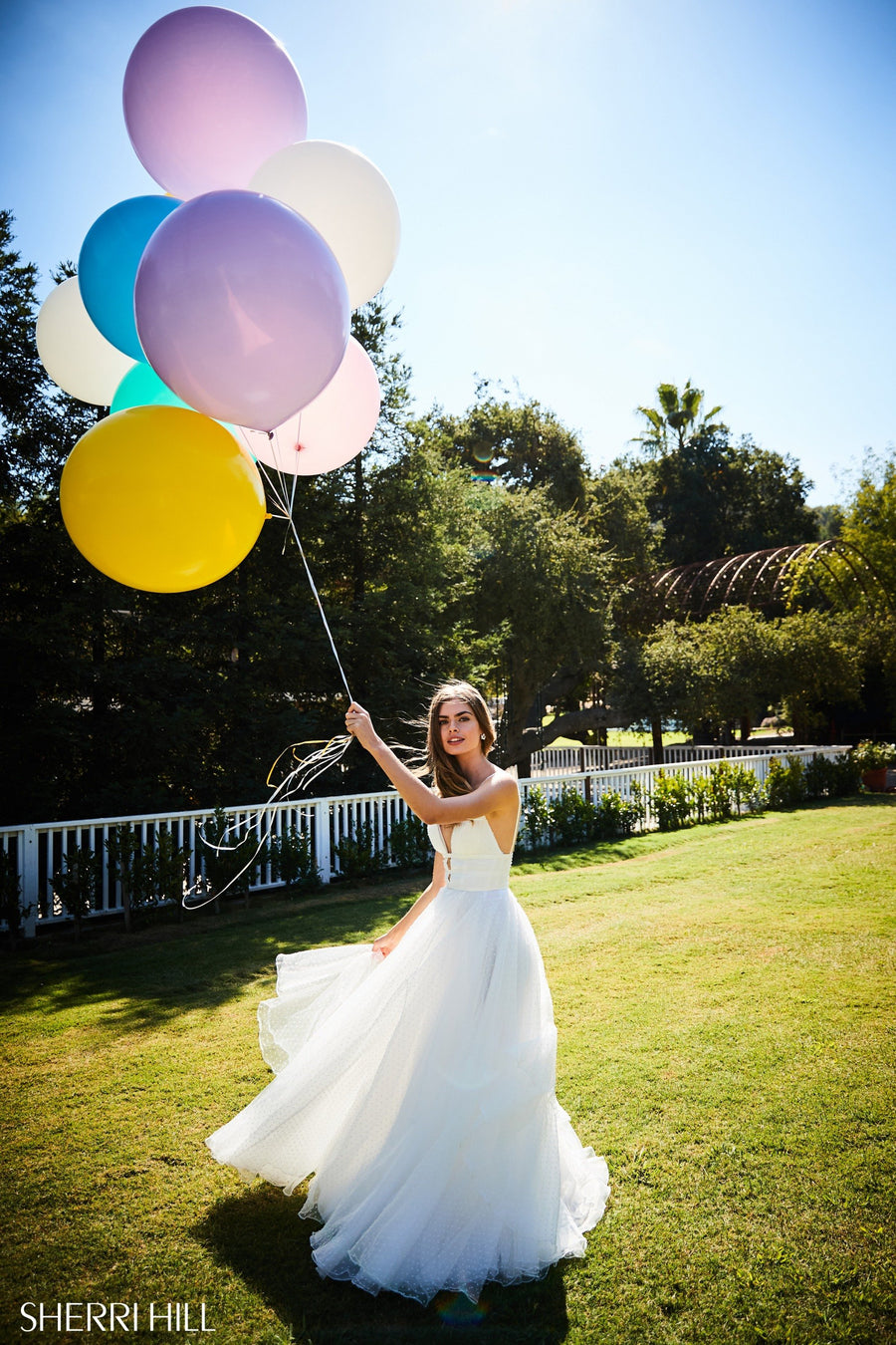 Sherri Hill style 52058 in pink, Polka Dot Tulle A-Line Gown