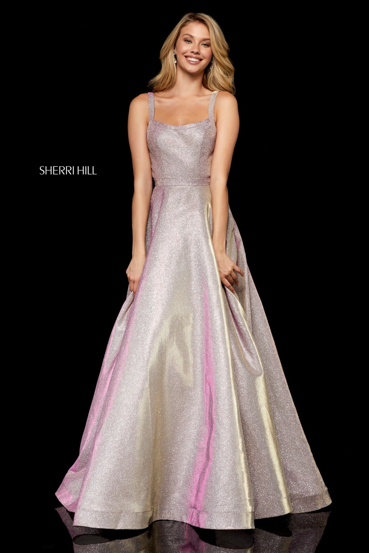 Sherri Hill 52138 glitter A-line gown with cut out back