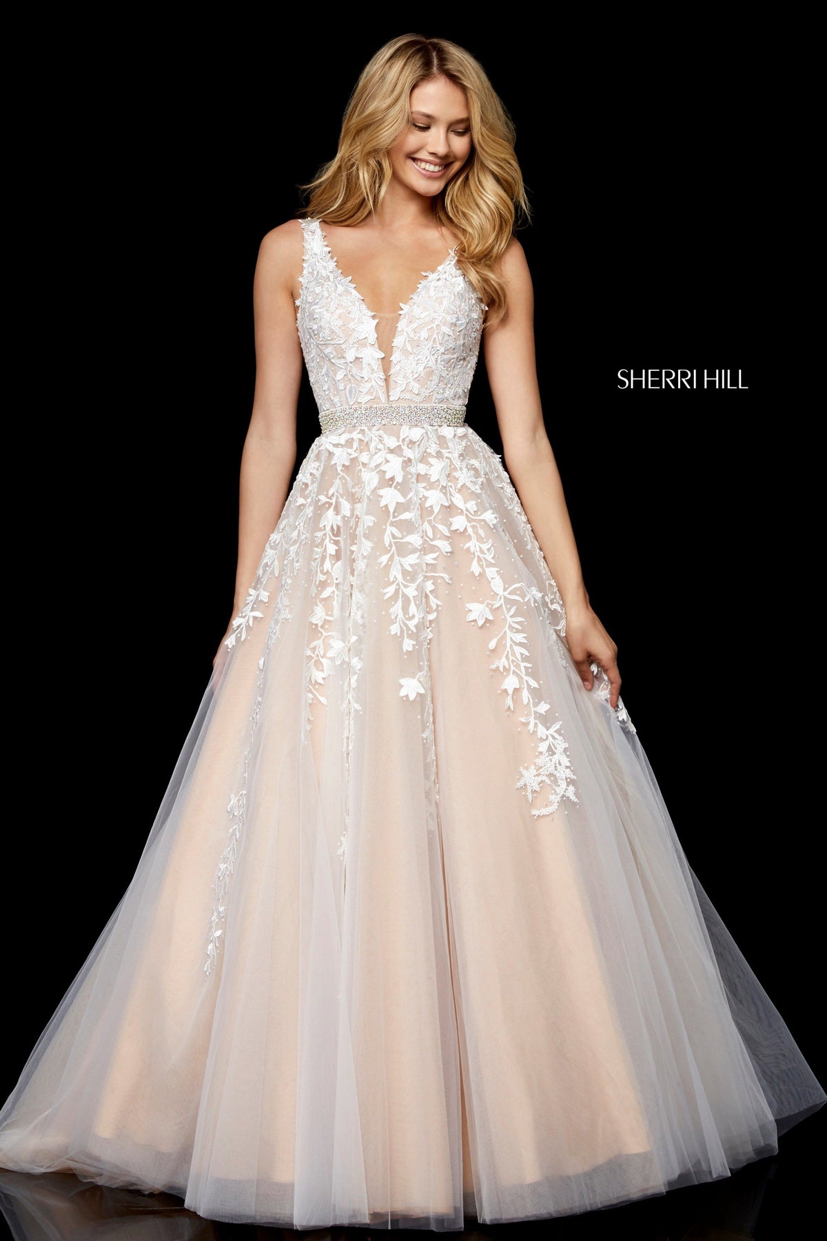 Sherri Hill 11335 lace bodice tulle ball gown