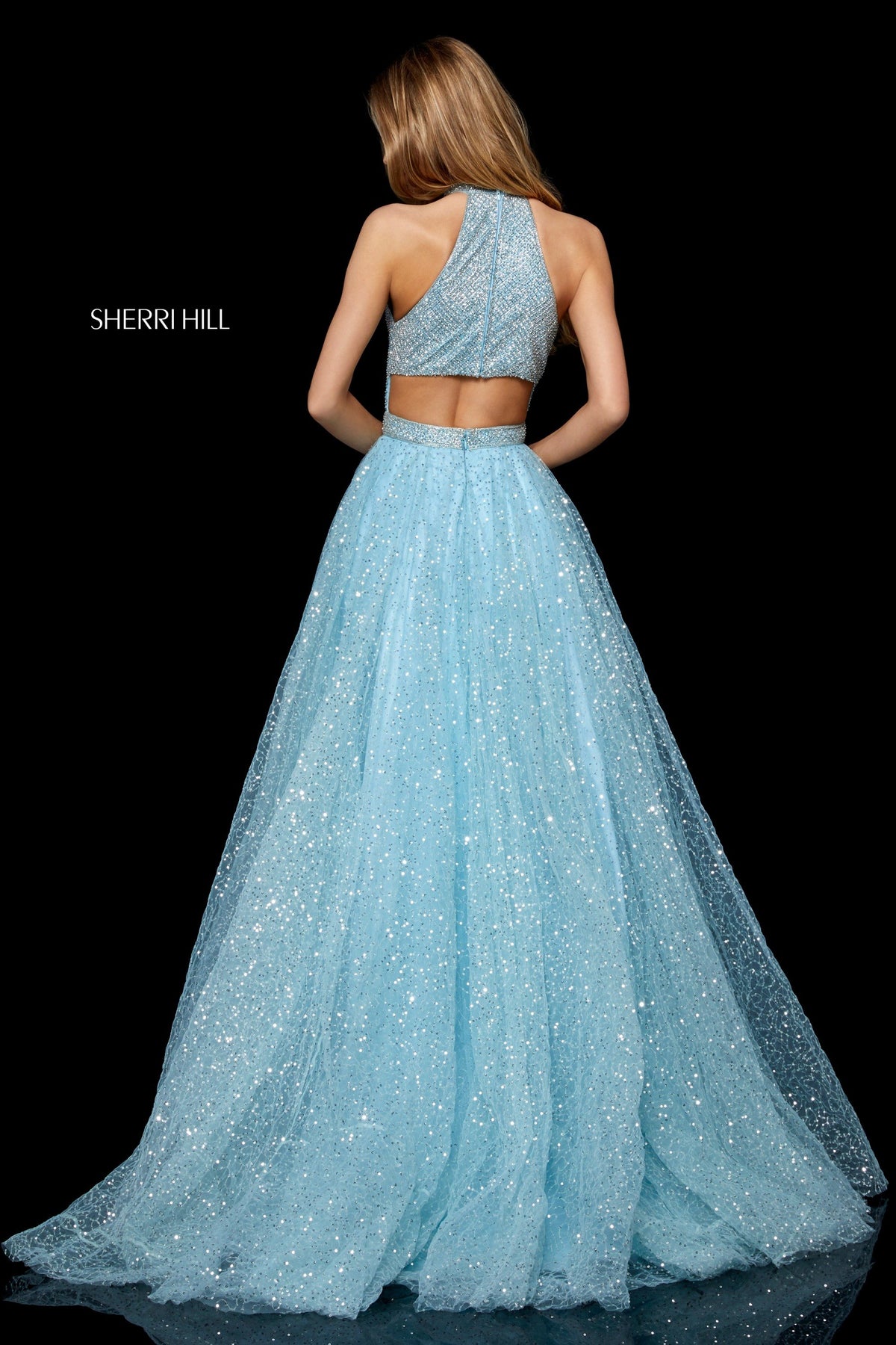 Sherri Hill 52266 neck bodice with sequin tulle ball gown