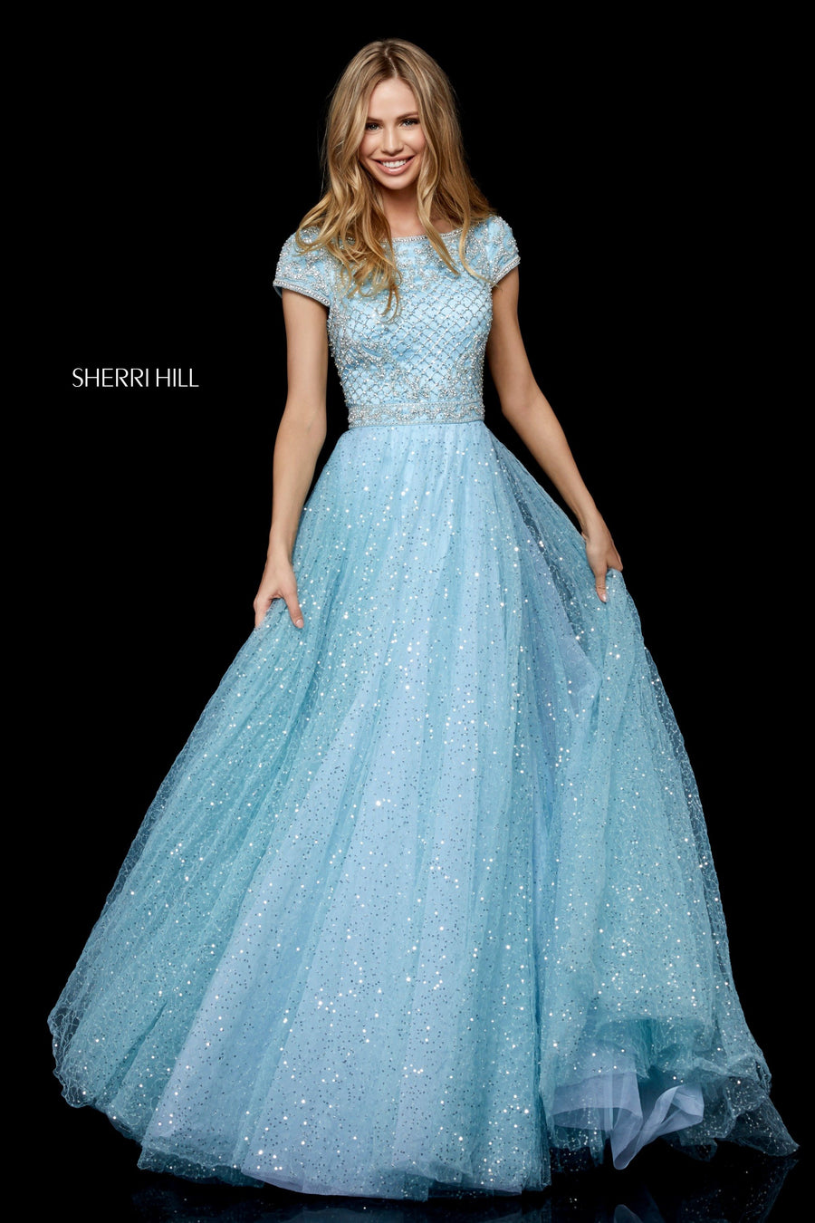 Sherri Hill style 52276 in nude/silver, Sequin Tulle Ball Gown
