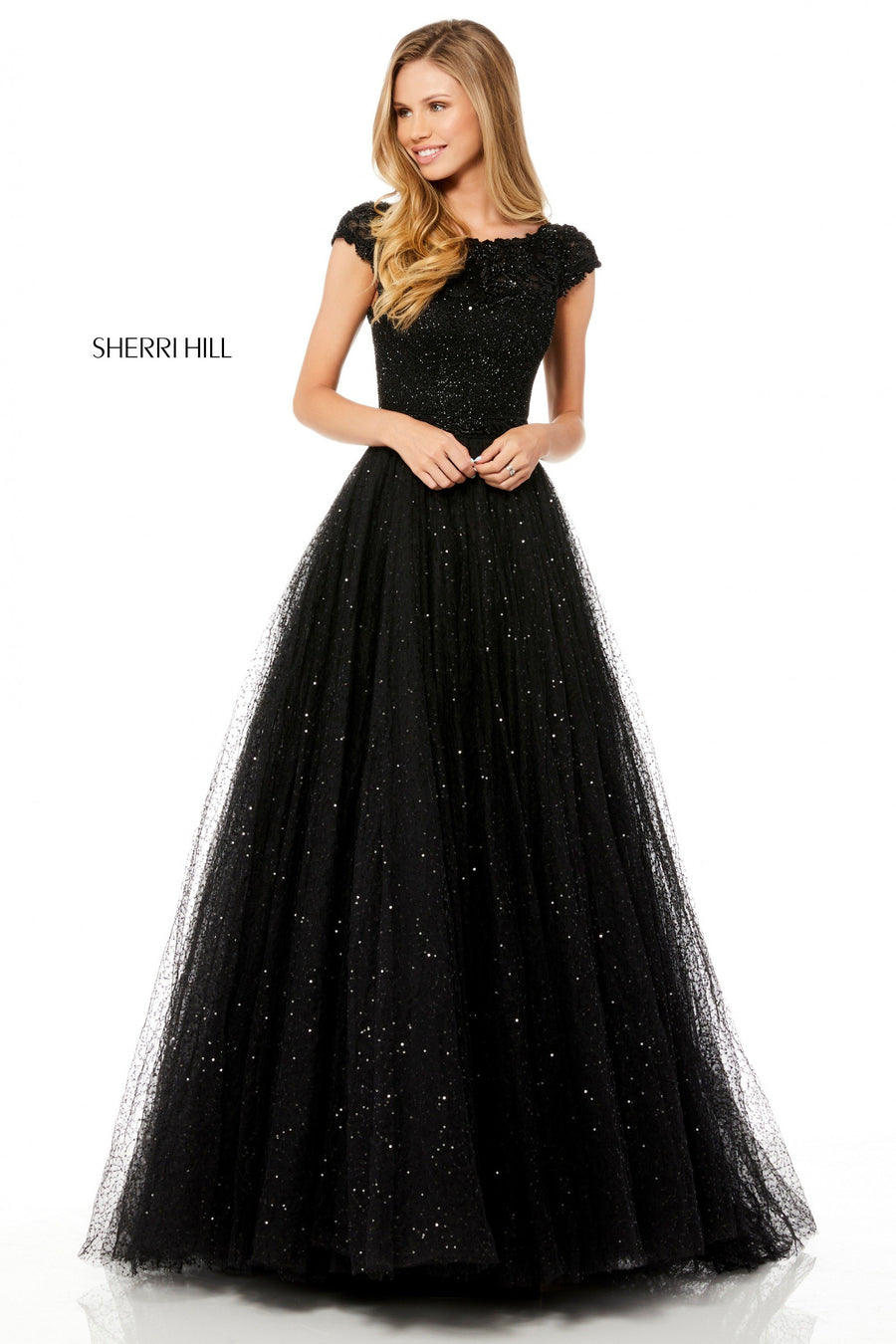 Sherri Hill style 52365 in black, Sequin Tulle Ball Gown