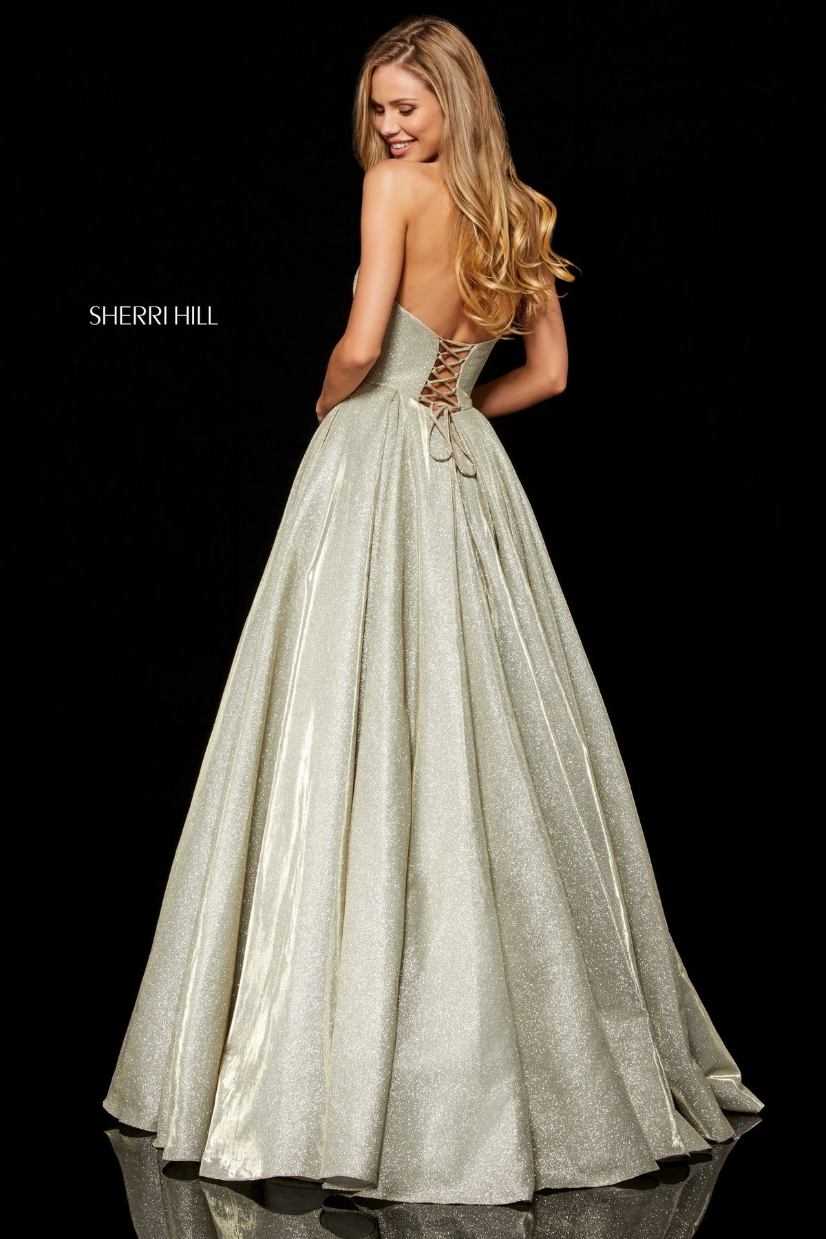 Sherri Hill 52391 glitter strapless ball gown