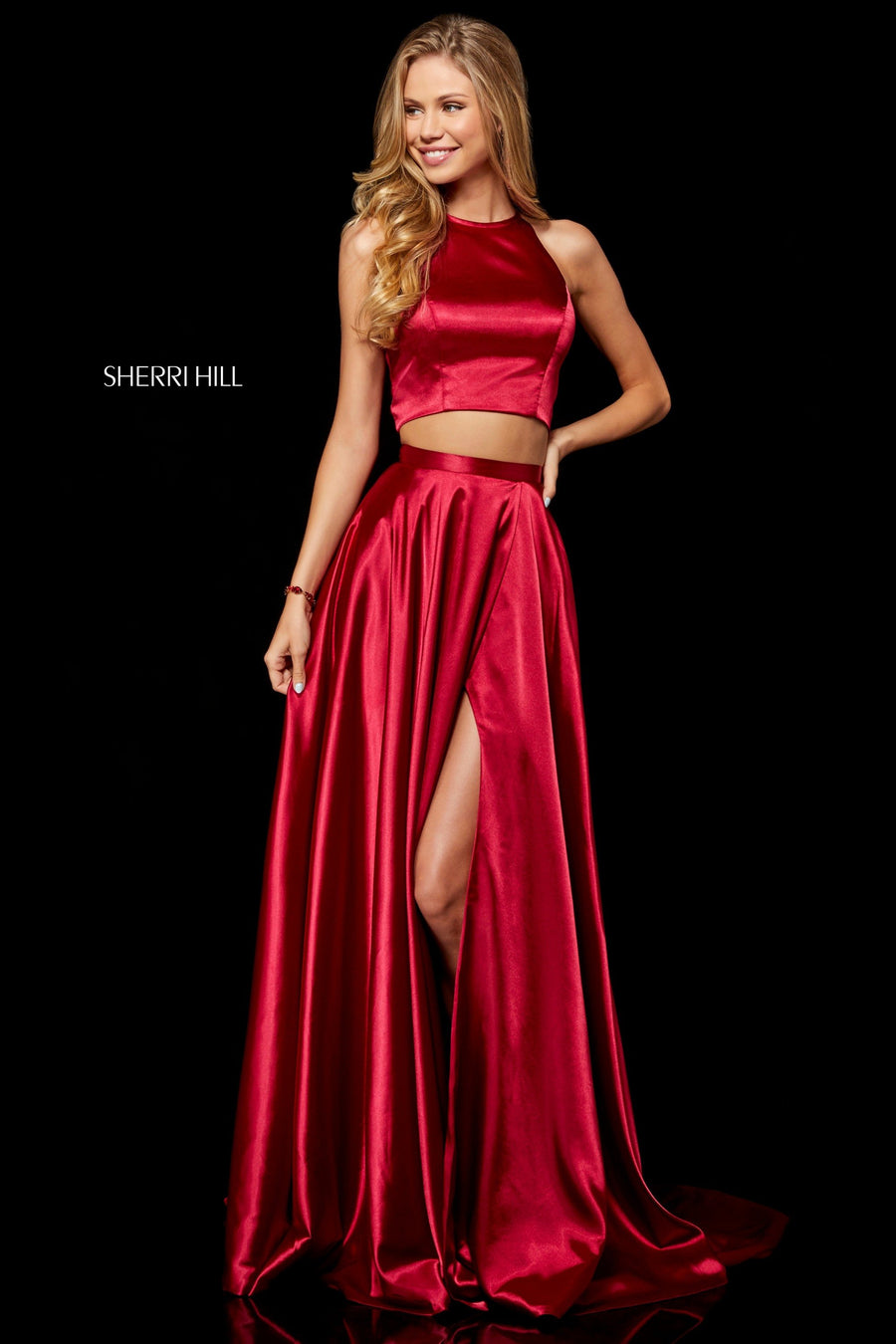 Sherri Hill style 52230 in lilac, Silk Charmeuse Two-Piece Slit Skirt