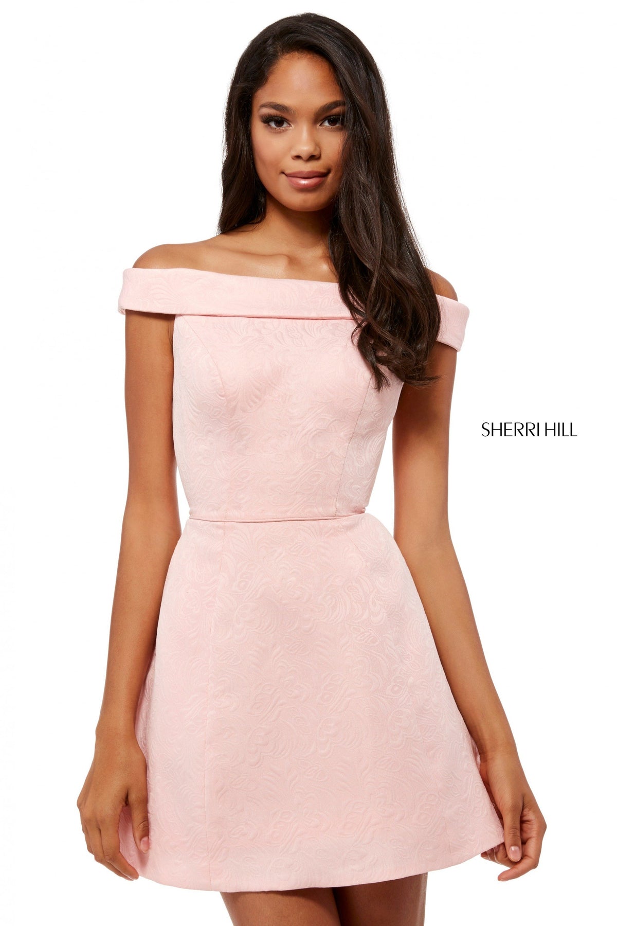 Sherri Hill 52336 satin cocktail gown in blush