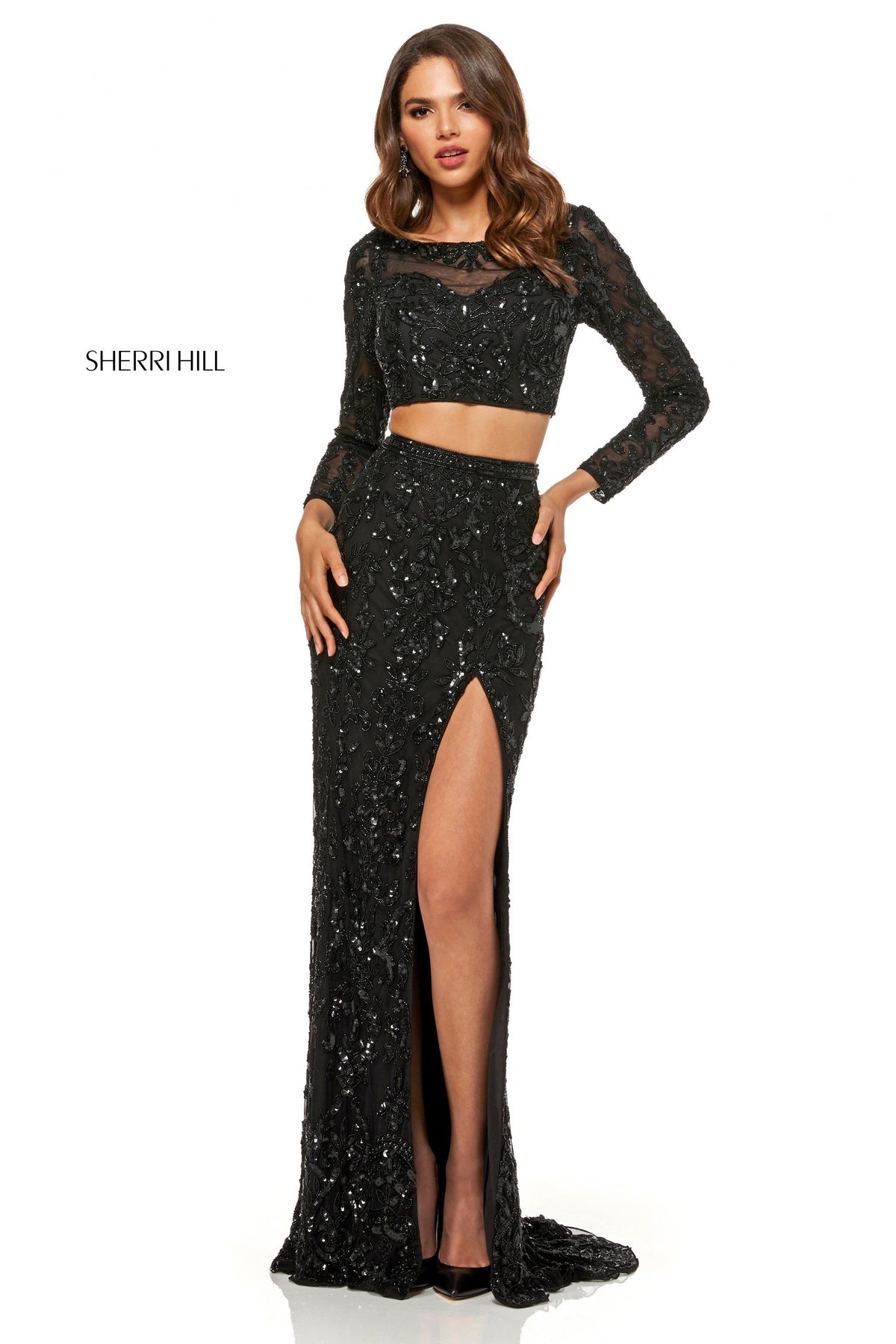 Sherri Hill 52459 beaded two-piece gown in black