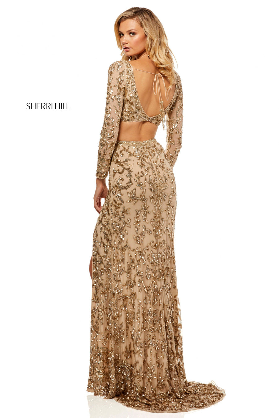 Sherri Hill style 52459 in light gold, Beaded Two-Piece Gown