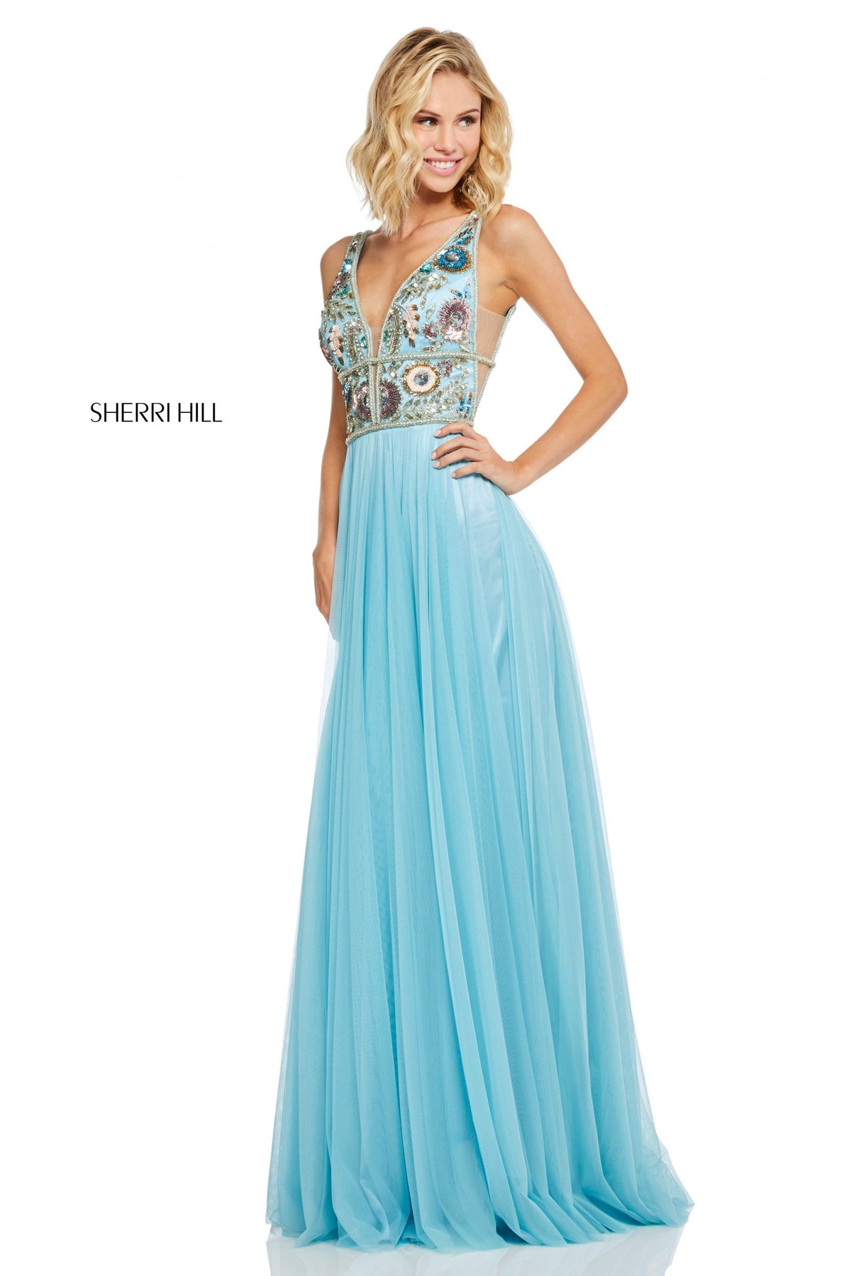 Sherri Hill 52473 gathered chiffon skirt in light blue