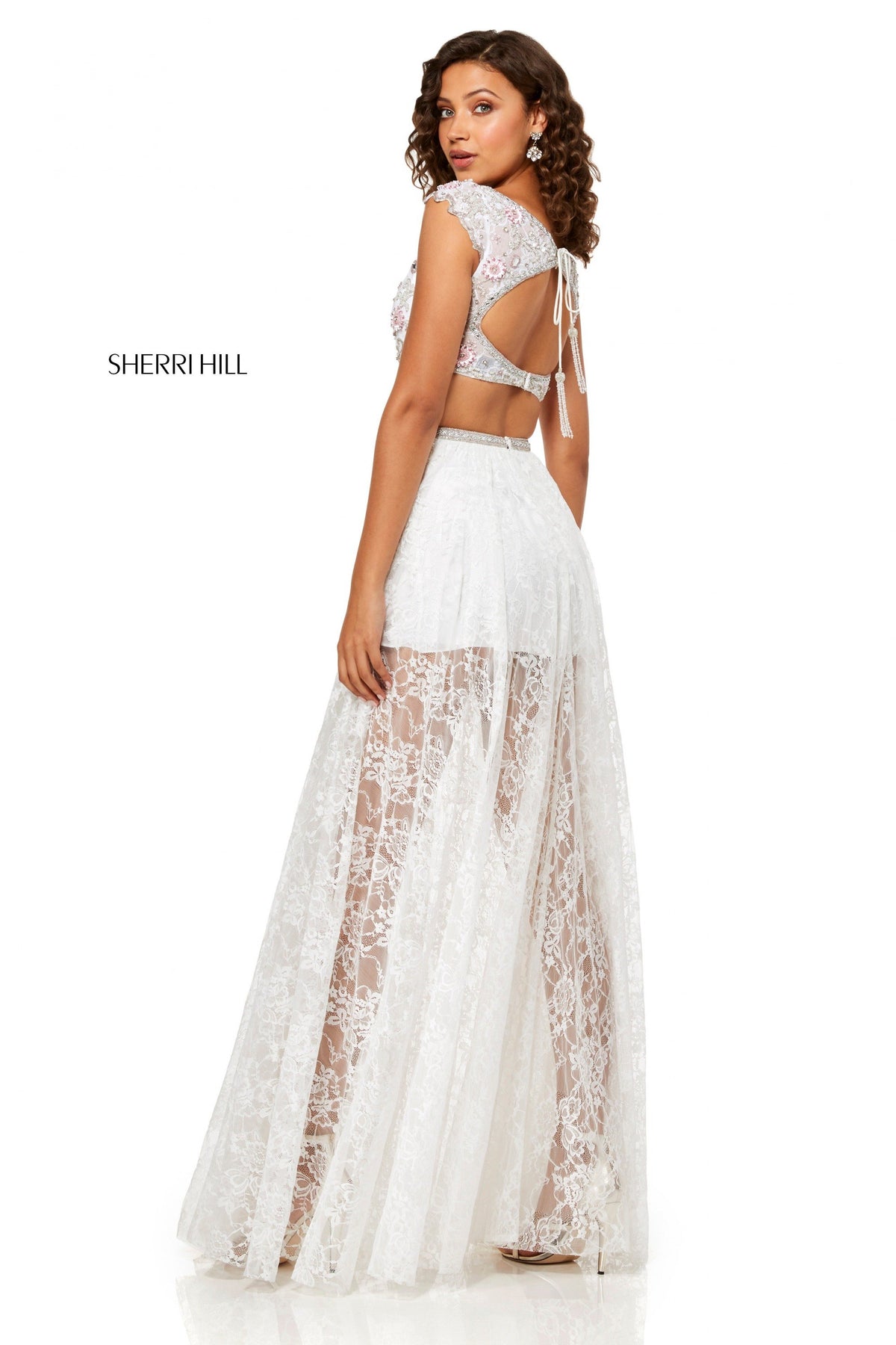 Sherri Hill 52519 lace two-piece sheer skirt