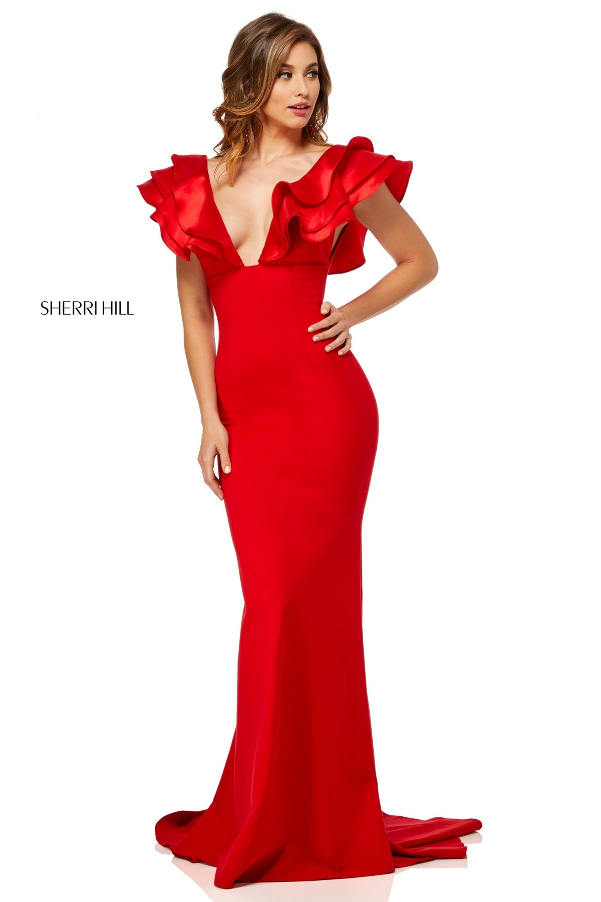 Sherri Hill 52550 scuba mermaid gown with ruffle shoulders