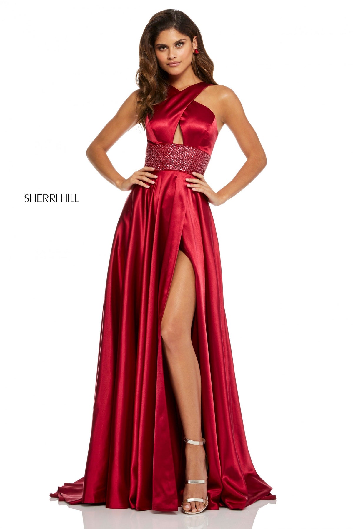 Sherri Hill 52566 silk charmeuse gown in wine