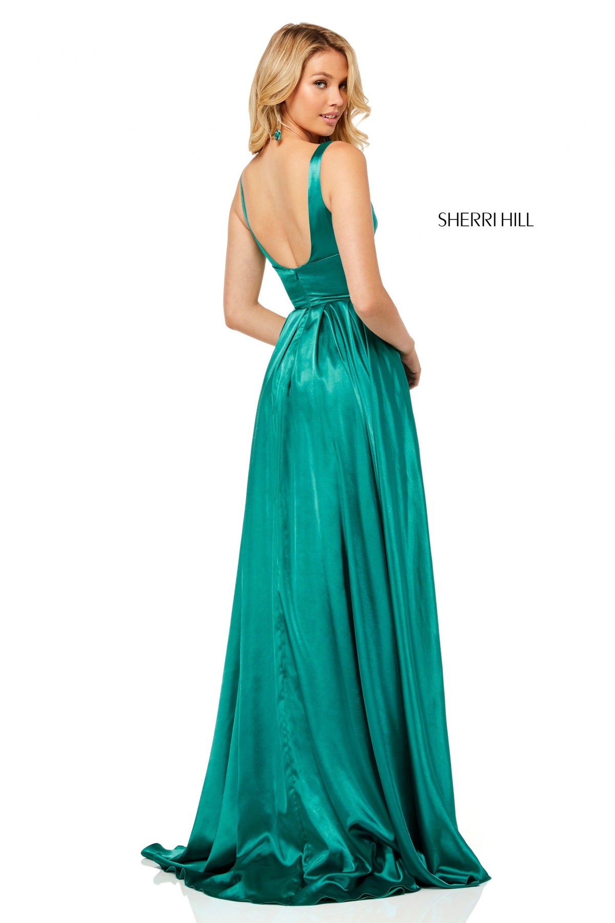 Sherri Hill 52568 charmeuse gown with scoop neckline