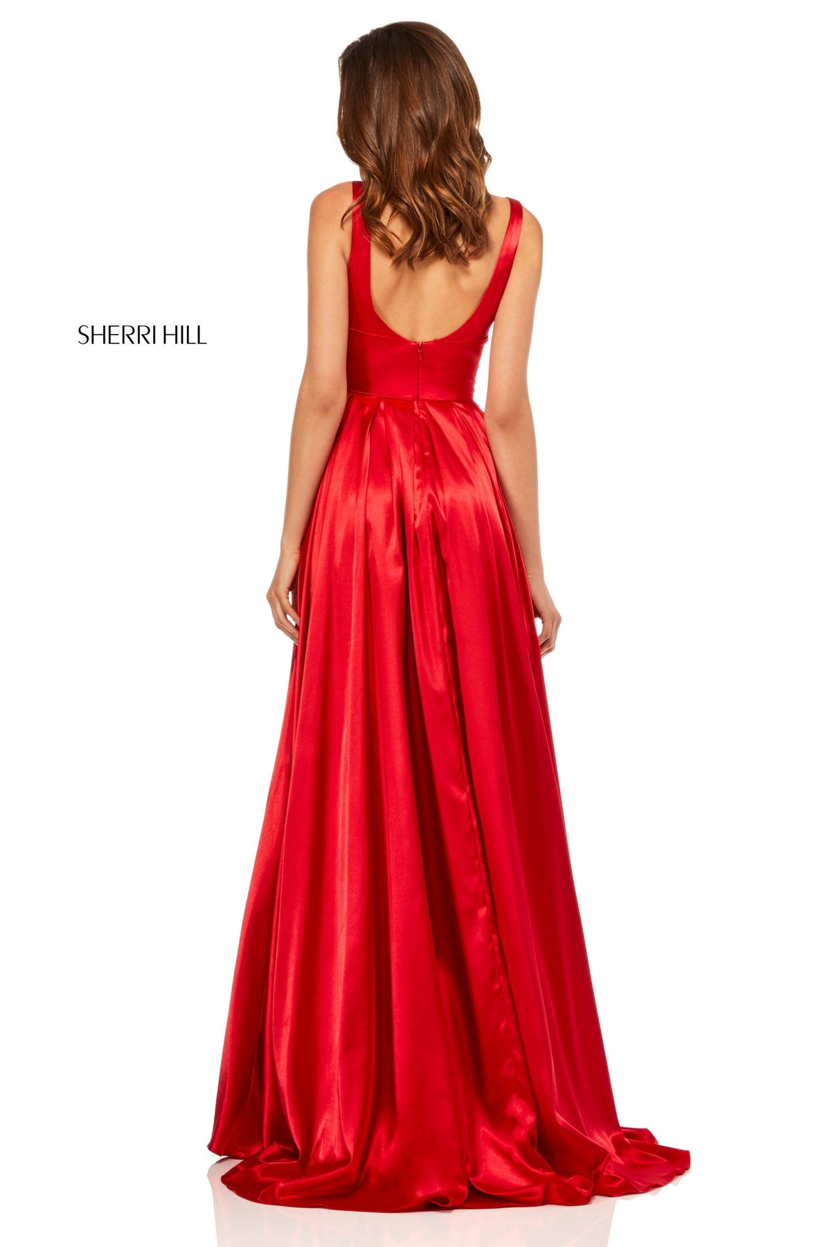 Sherri Hill 52568 charmeuse gown with scoop neckline