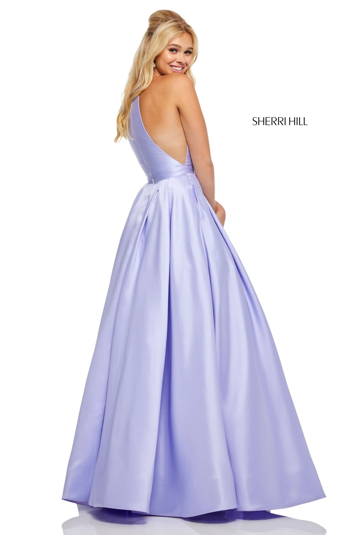 Sherri Hill 52583 high neck mikado A-line skirt pockets