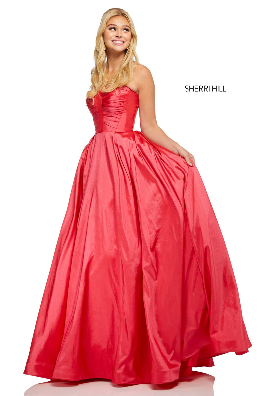 Sherri Hill style 52603 in red, Strapless Taffeta Ball Gown