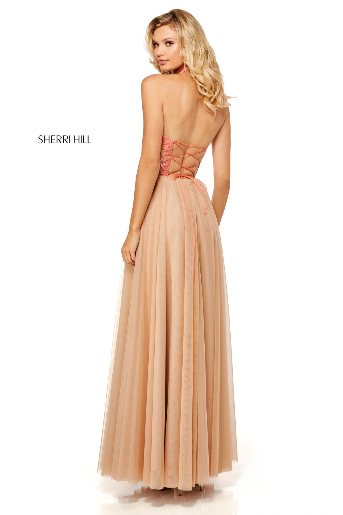 Sherri Hill 52662 halter neck bodice with tulle skirt