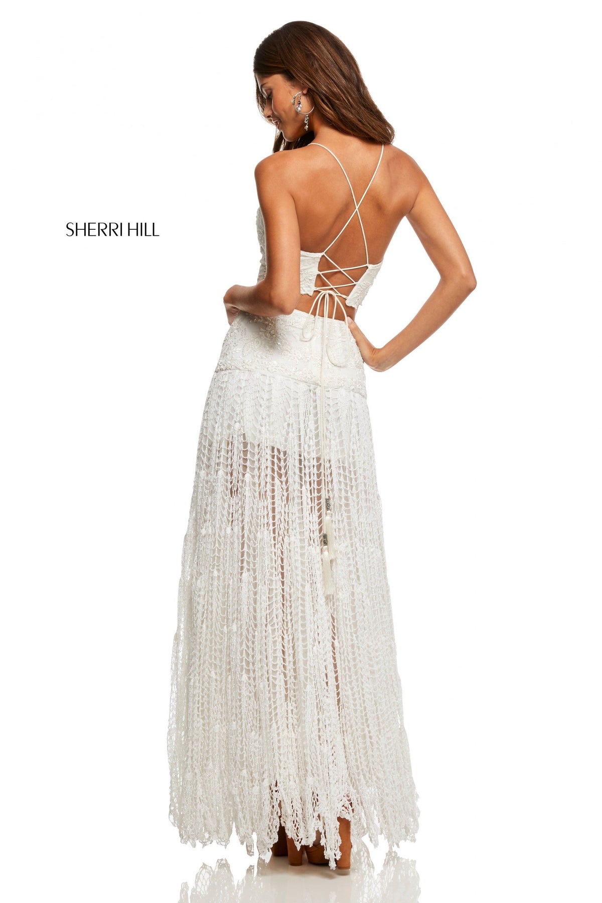 Sherri Hill 52671 two-piece hand crocheted skirt