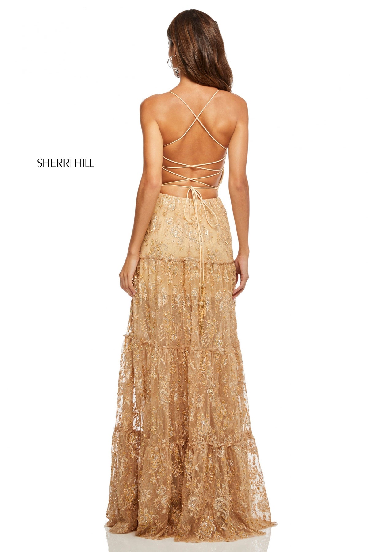 Sherri Hill 52675 sequin lace A-line gown in gold