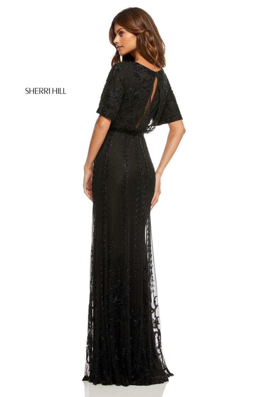 Sherri Hill style 52676 in black, Beaded Chiffon Column Dress