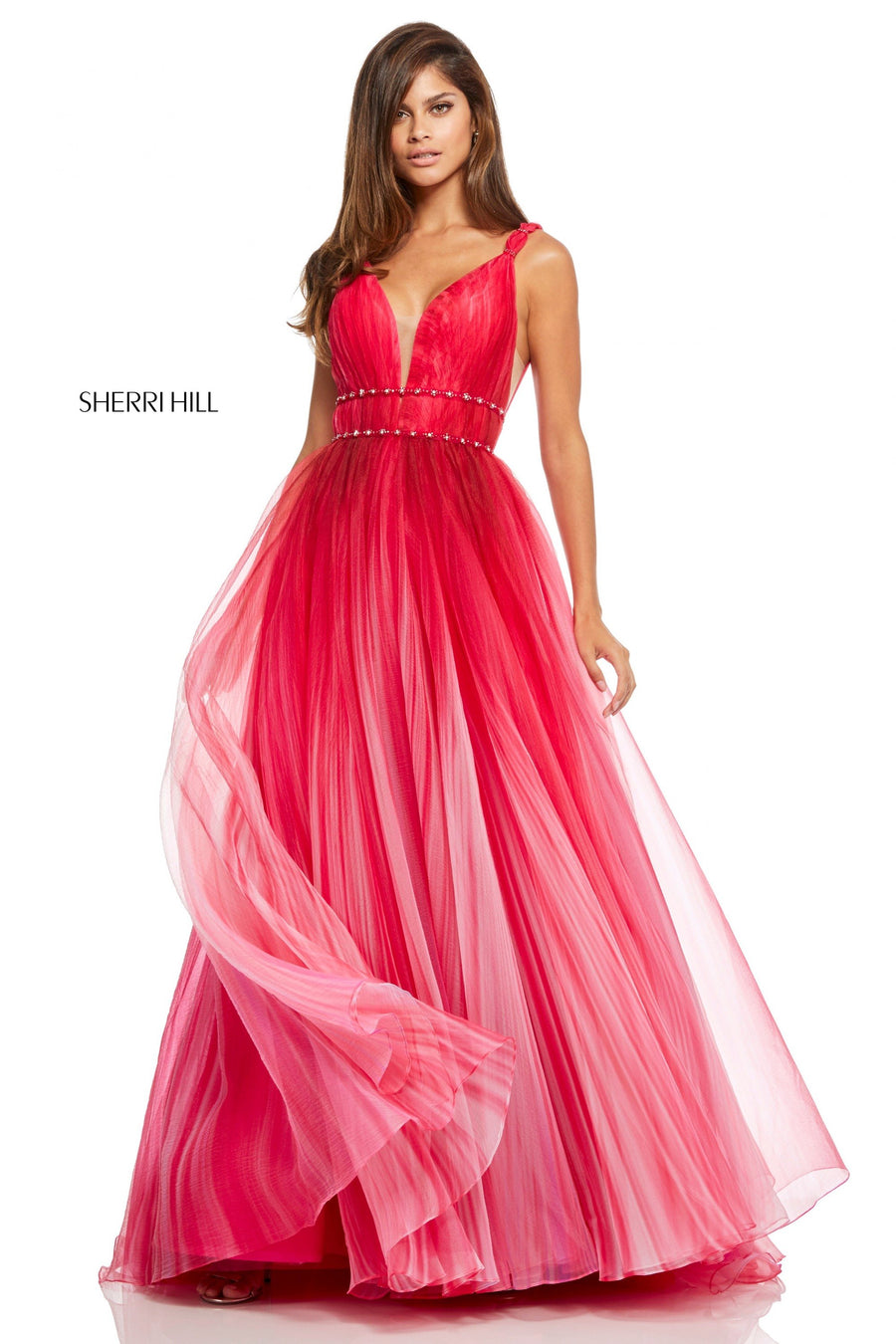 Sherri Hill style 52692 in fuchsia, Textured Ombre Organza Ball Gown