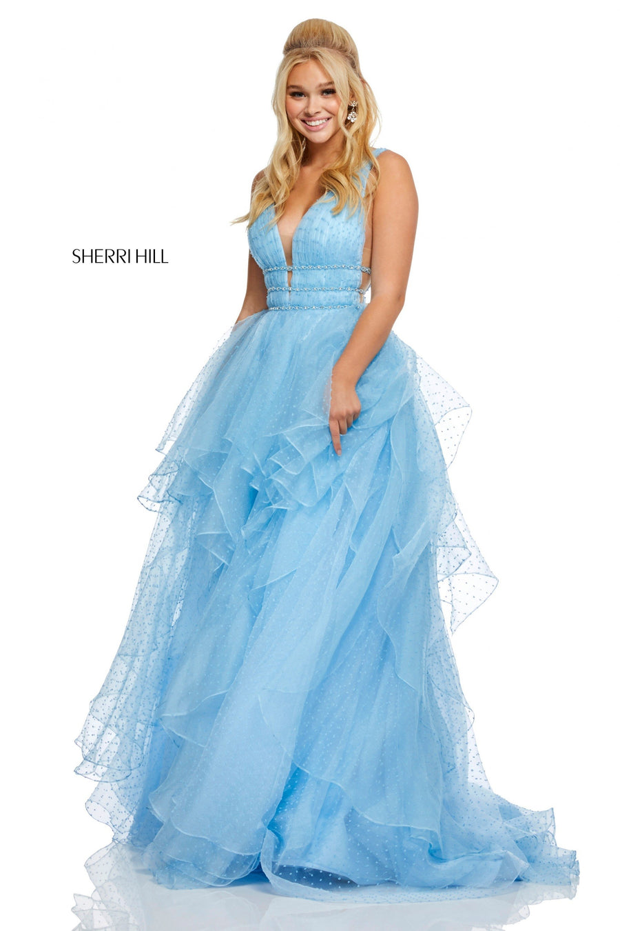 Sherri Hill style 52710 in black, Swiss Dot Ball Gown