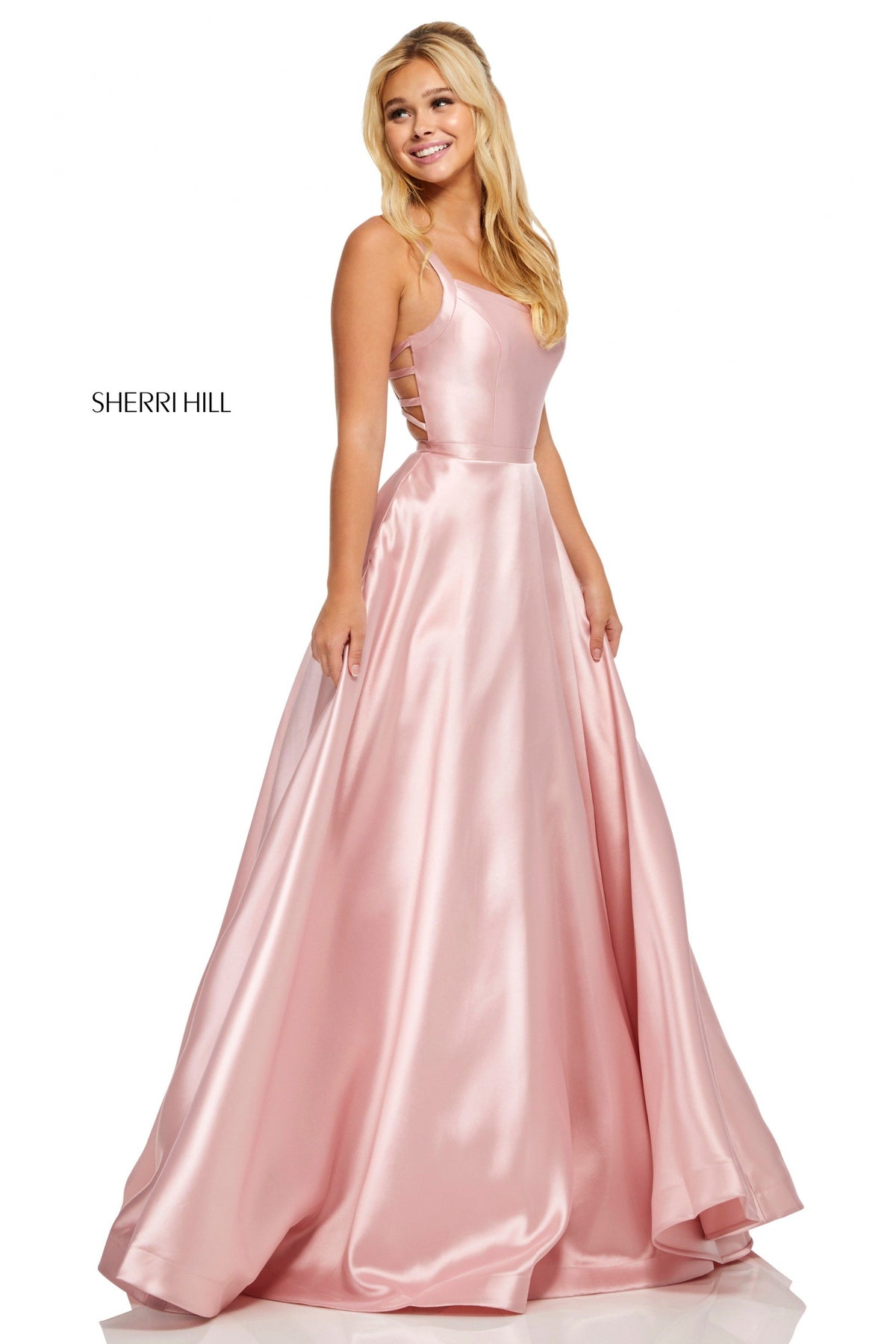 Sherri Hill 52715 satin A-line gown with pockets