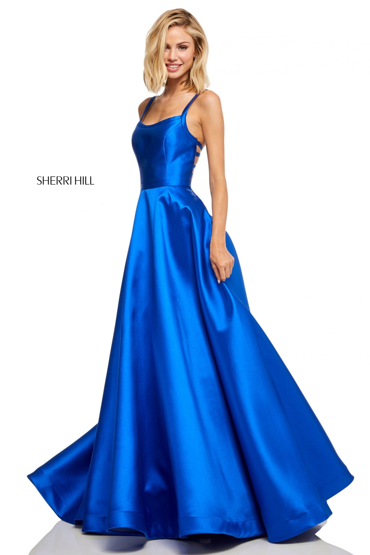 Sherri Hill 52715 satin A-line gown with pockets