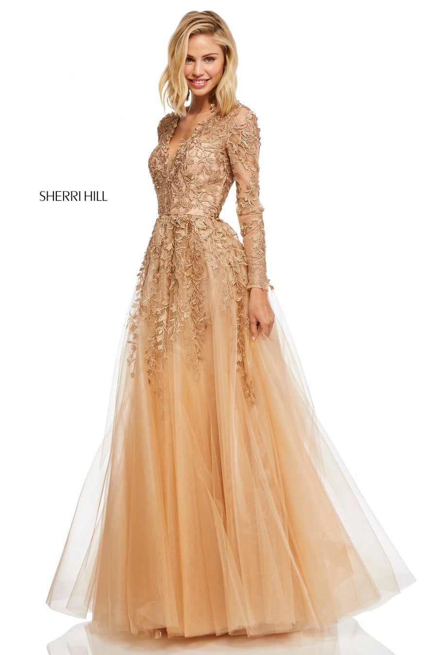 Sherri Hill style 52746 in red, Tulle A-Line Gown with Open Back