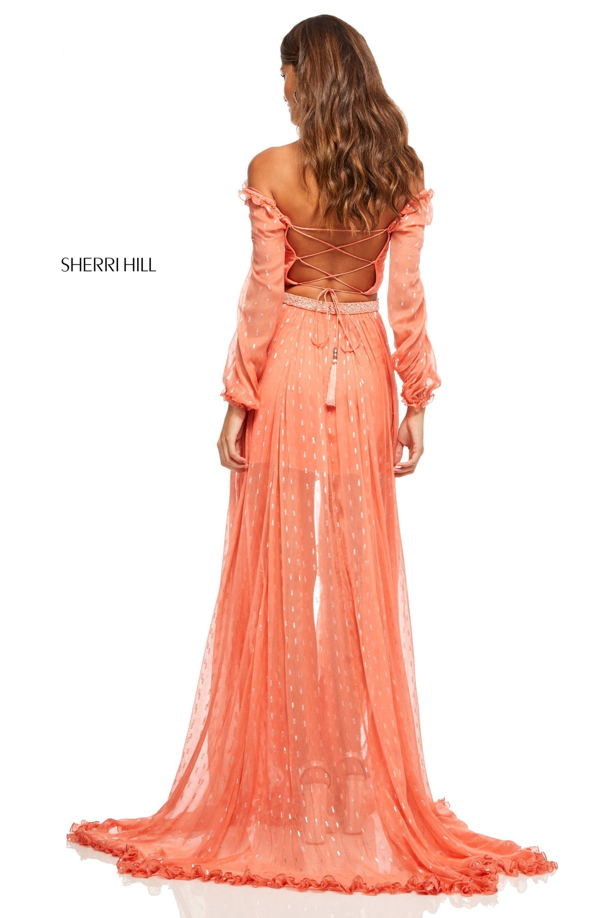 Sherri Hill 52756 ruched chiffon off-the-shoulder top