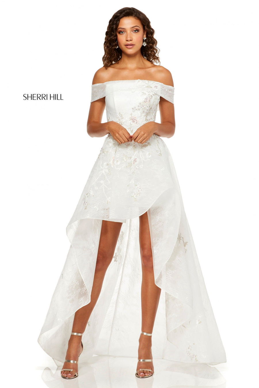 Sherri Hill style 52430 in ivory, Lace High-Low Gown