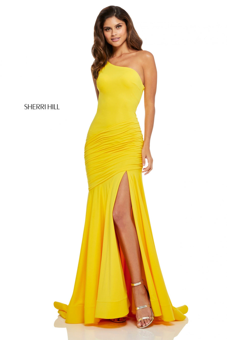 Sherri Hill style 52789 in royal, One-Shoulder Jersey Fit-and-Flare Skirt