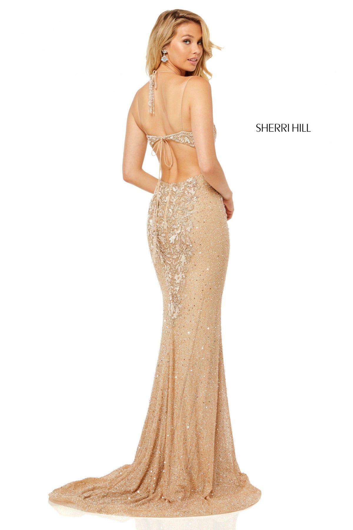Sherri Hill 52521 fully beaded gown in nude/pink