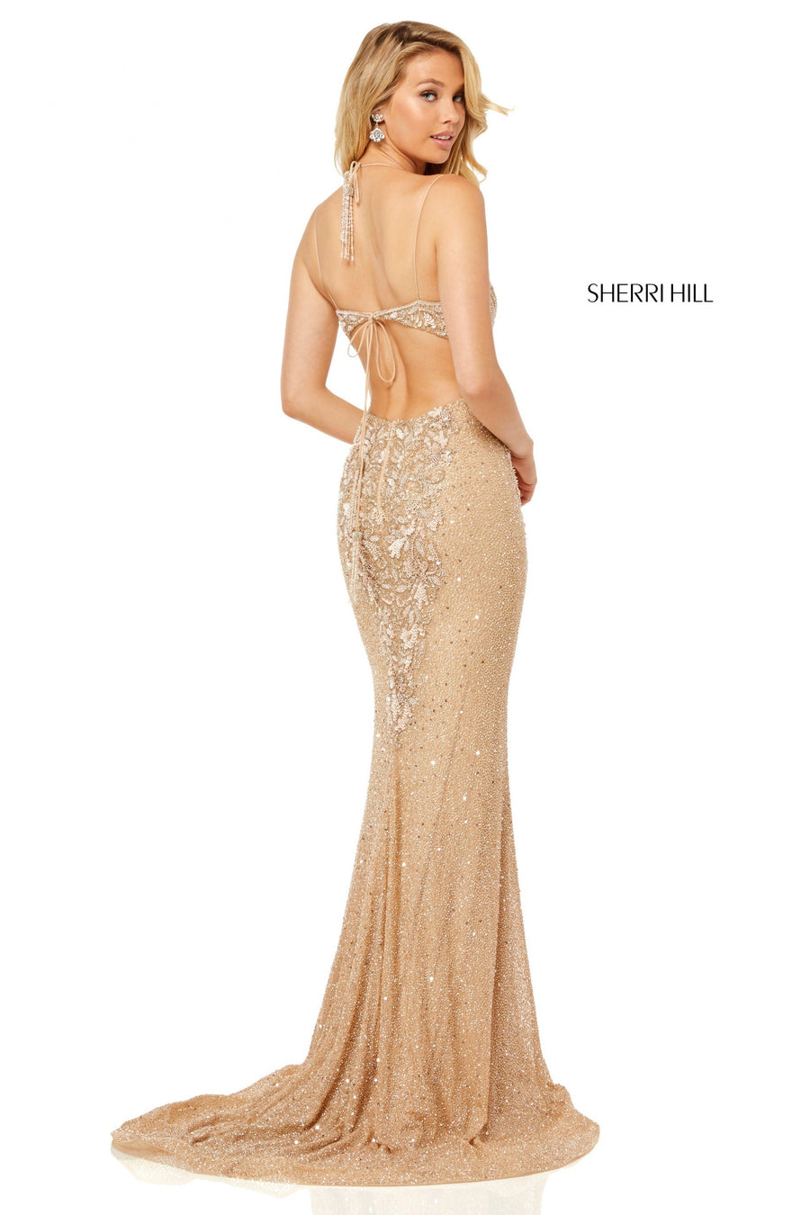 Sherri Hill style 52521 in light yellow, Fully Beaded Gown