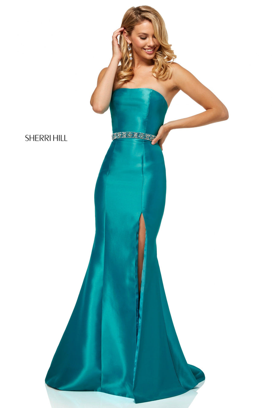Sherri Hill style 52541 in blush, Strapless Mikado Mermaid Gown