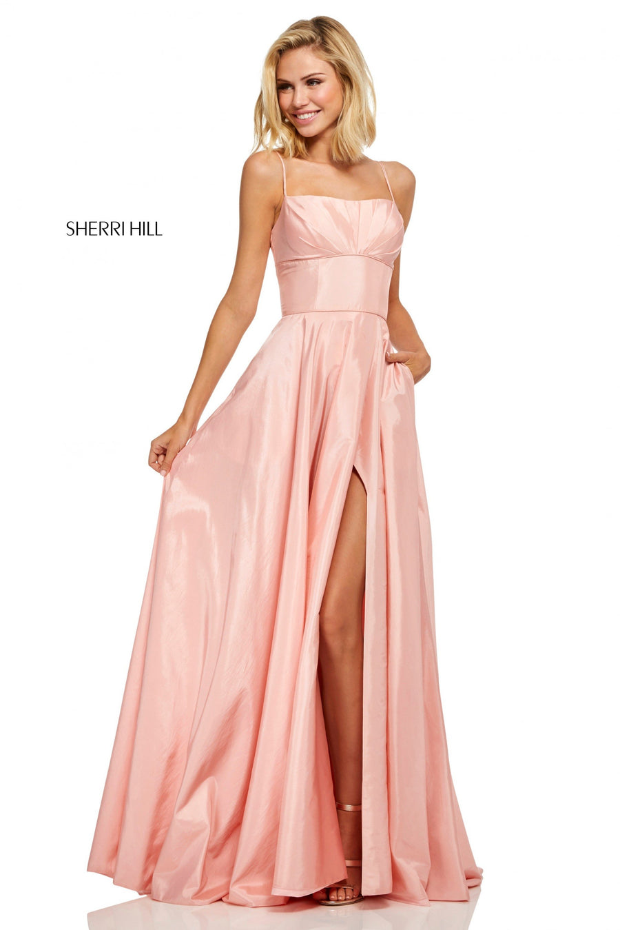 Sherri Hill style 52602 in red, Taffeta A-Line Slit Skirt