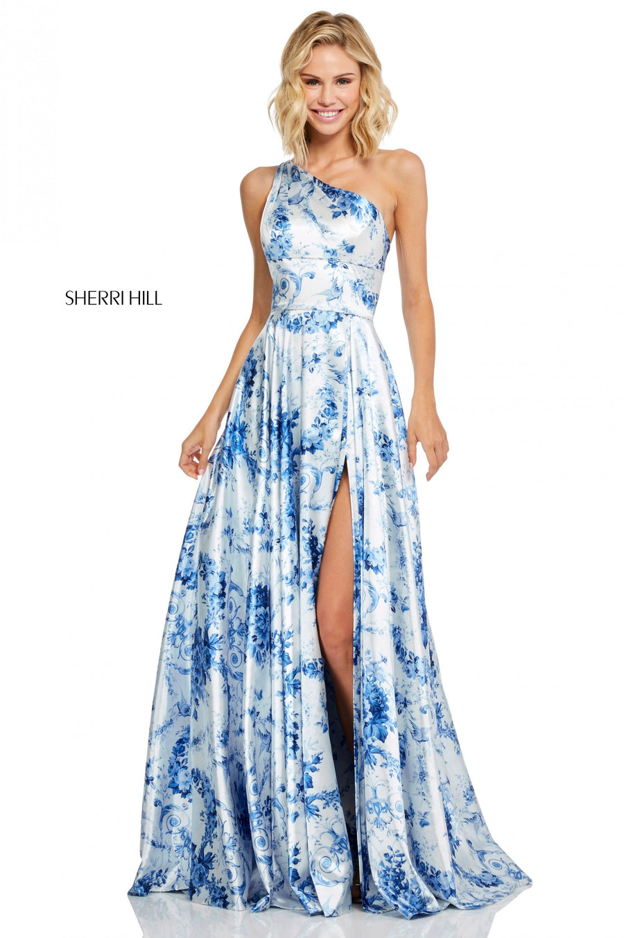 Sherri Hill style 52900 in blue/ivory print, Blue and Ivory Print A-Line Skirt