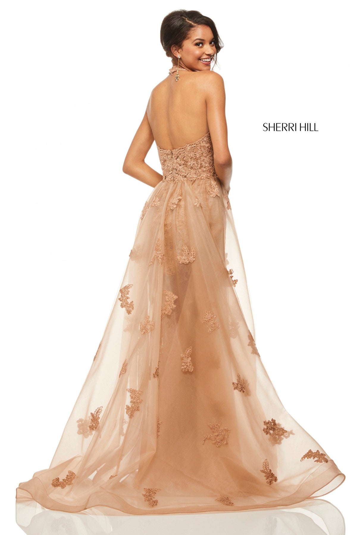 Sherri Hill 52819 lace plunging halter neck bodice gown