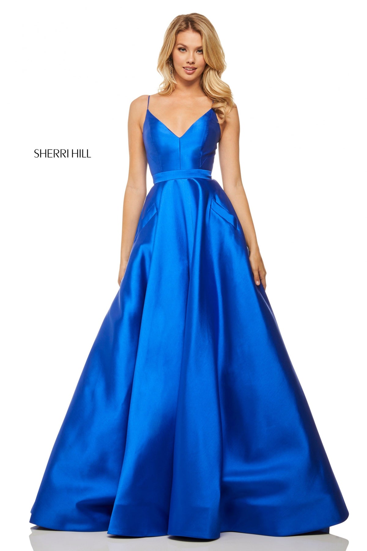 Sherri Hill 52821 satin V-neck ball gown