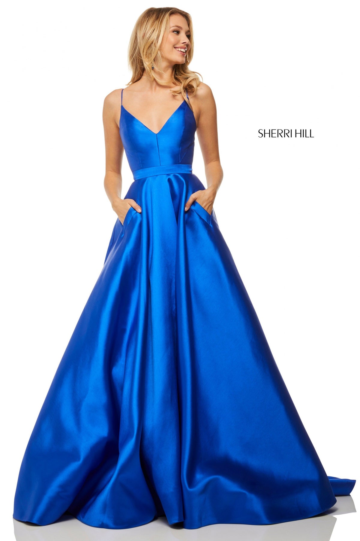 Sherri Hill 52821 satin V-neck ball gown