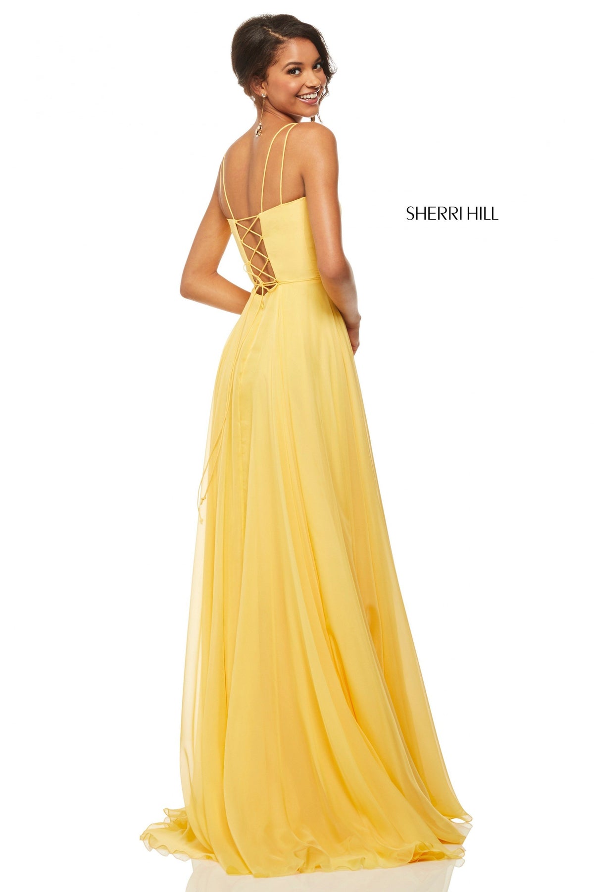 Sherri Hill 52839 satin bodice with chiffon skirt