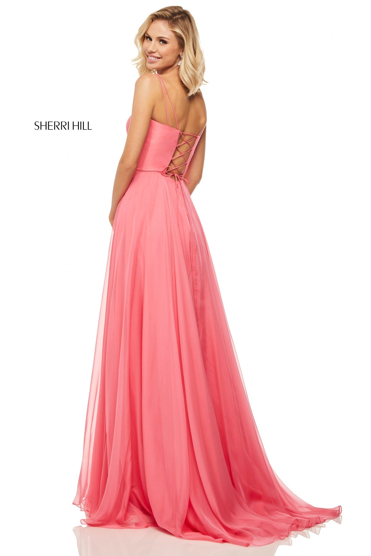 Sherri Hill 52839 satin bodice with chiffon skirt