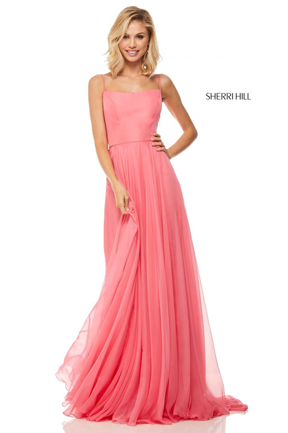 Sherri Hill 52839 satin bodice with chiffon skirt