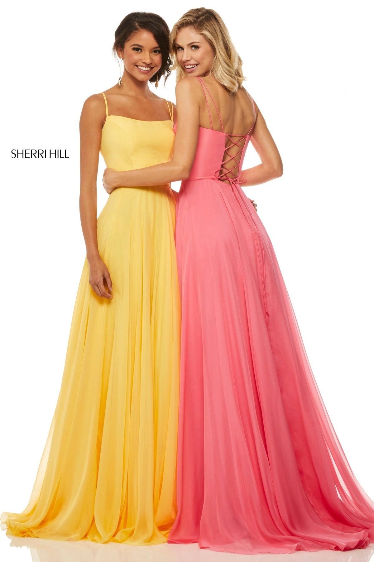 Sherri Hill 52839 satin bodice with chiffon skirt