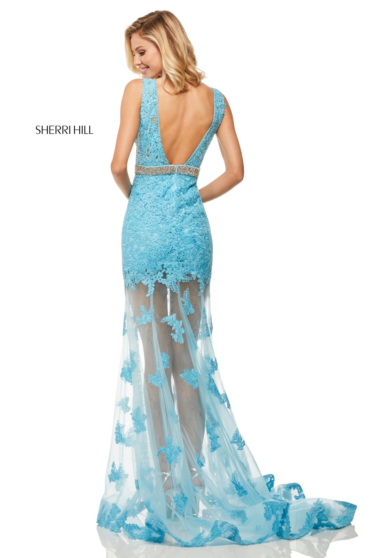 Sherri Hill 52875 sheer lace mermaid gown