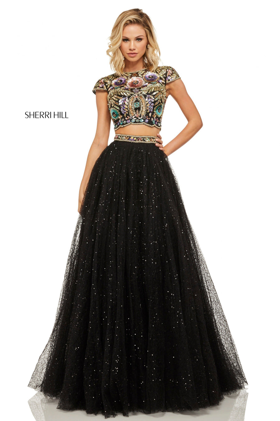 Sherri Hill style 52435 in blush/multi, Two-Piece Sequin Tulle Ball Gown