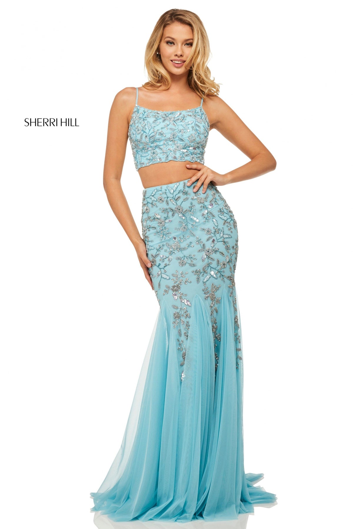Sherri Hill 52808 two-piece mermaid spaghetti strap top