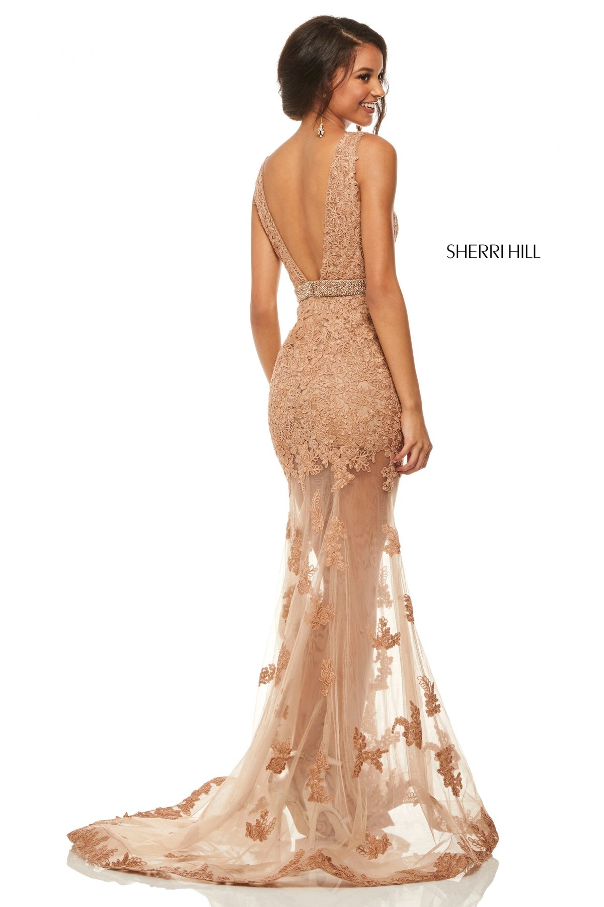 Sherri Hill 52875 sheer lace mermaid gown